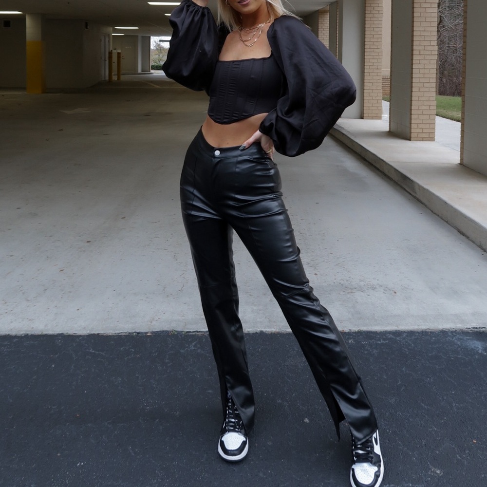 Missguided High Waisted Faux Leather Slit Pants